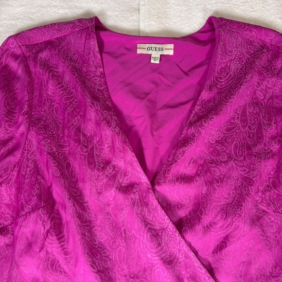 GUESS Midi Wrap Dress Womens XL Magenta Paisley Print Long Sleeve Western Boho - Picture 9 of 16
